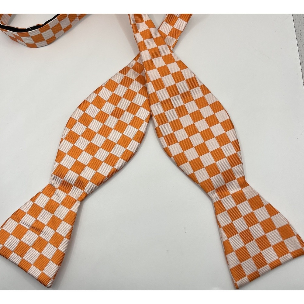 Saddlebred Silk Blend Bow Tie Orange White Check Men's OS Adustable
